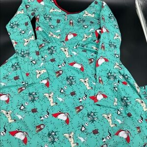 Rosa Flamenco Teal Long Sleeve Dress Nightmare Before Christmas Print NWOT